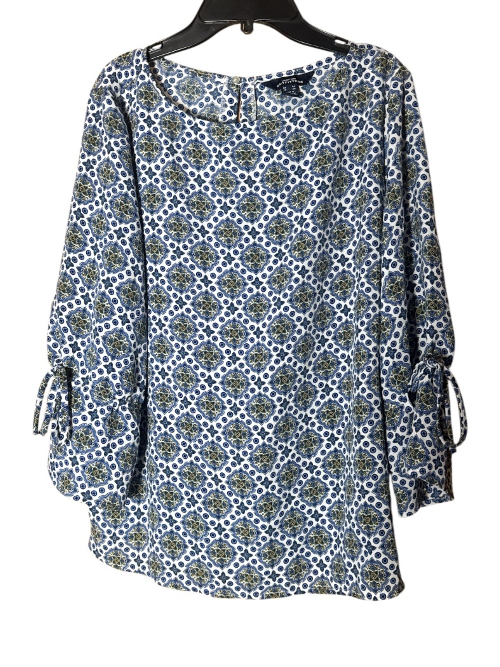 Lands’ End Blue & White Printed Tie-Sleeve Mandala Women’s Blouse - Size 14
